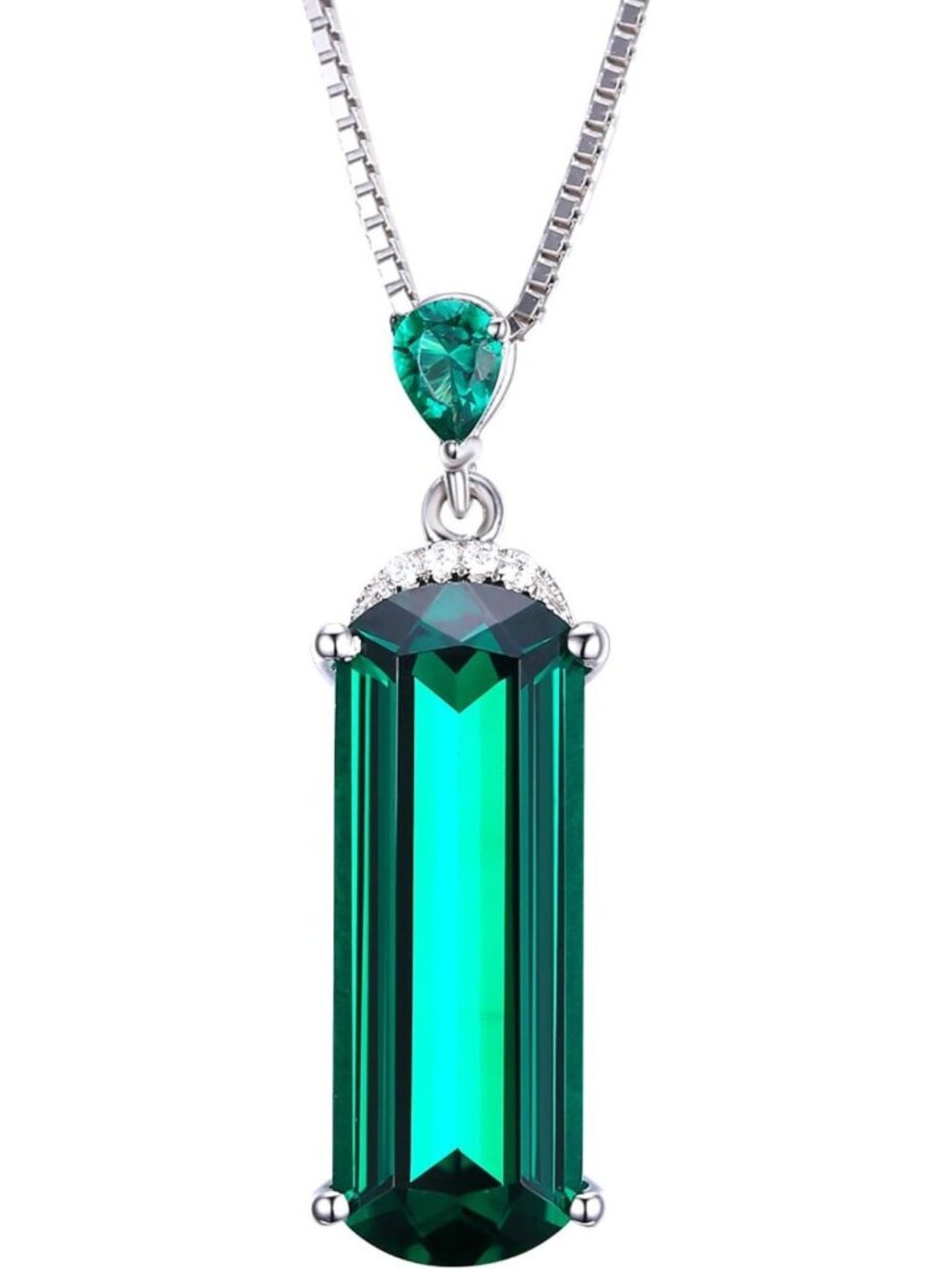 Stunning 4.4ct Fancy Cut Simulated Green Nano Emerald Pendant Necklace, 925